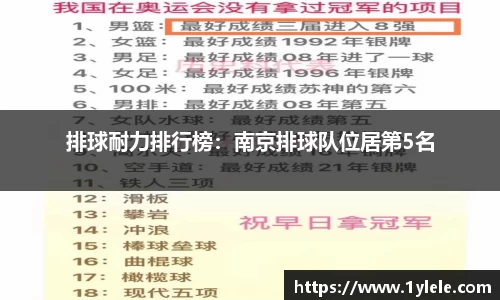 排球耐力排行榜：南京排球队位居第5名